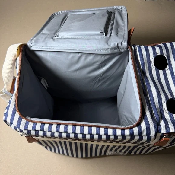 Acorn Street 2 Wine Bottles, 12-Can Soft Insulated Cooler Striped With Pockets - Picture 3 of 12